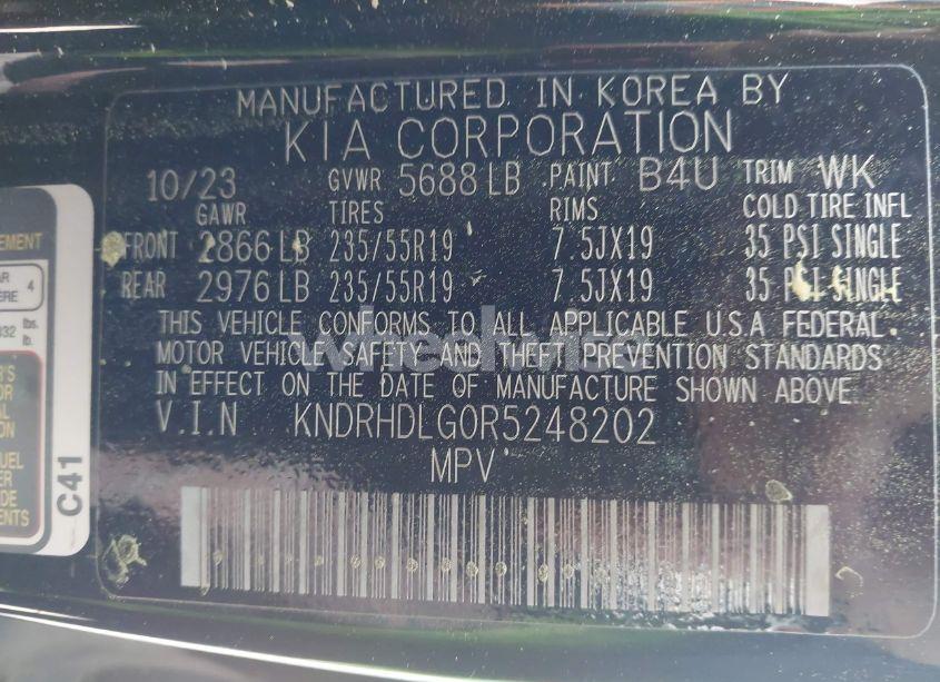 Photo 9 of 2024 Kia Sorento HYBRID EX (VIN KNDRHDLG0R5248202)