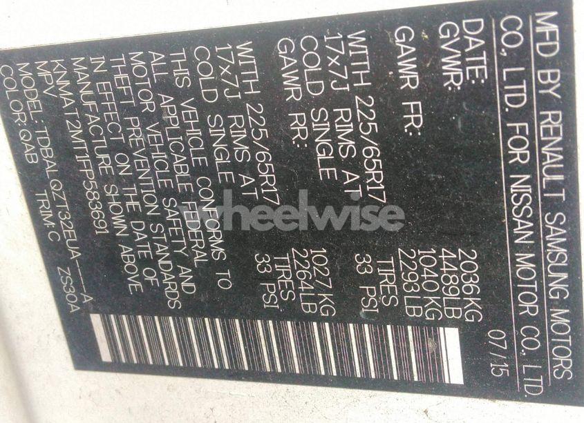 Photo 9 of 2015 Nissan Rogue SV (VIN KNMAT2MT1FP583691)