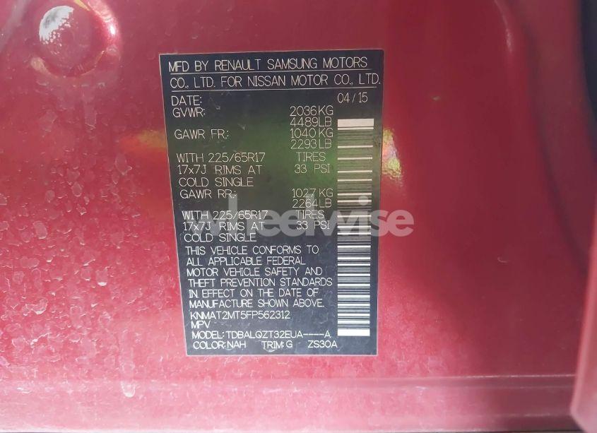 Photo 9 of 2015 Nissan Rogue SV (VIN KNMAT2MT5FP562312)