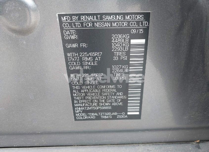 Photo 9 of 2016 Nissan Rogue SV (VIN KNMAT2MT5GP598891)