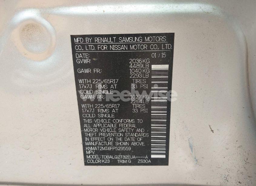 Photo 9 of 2015 Nissan Rogue SV (VIN KNMAT2MT6FP529559)