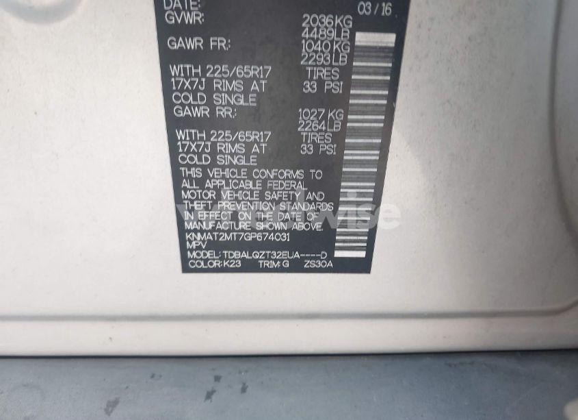 Photo 9 of 2016 Nissan Rogue SV (VIN KNMAT2MT7GP674031)