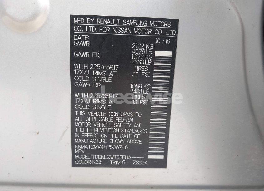 Photo 9 of 2017 Nissan Rogue SV (VIN KNMAT2MV4HP508746)