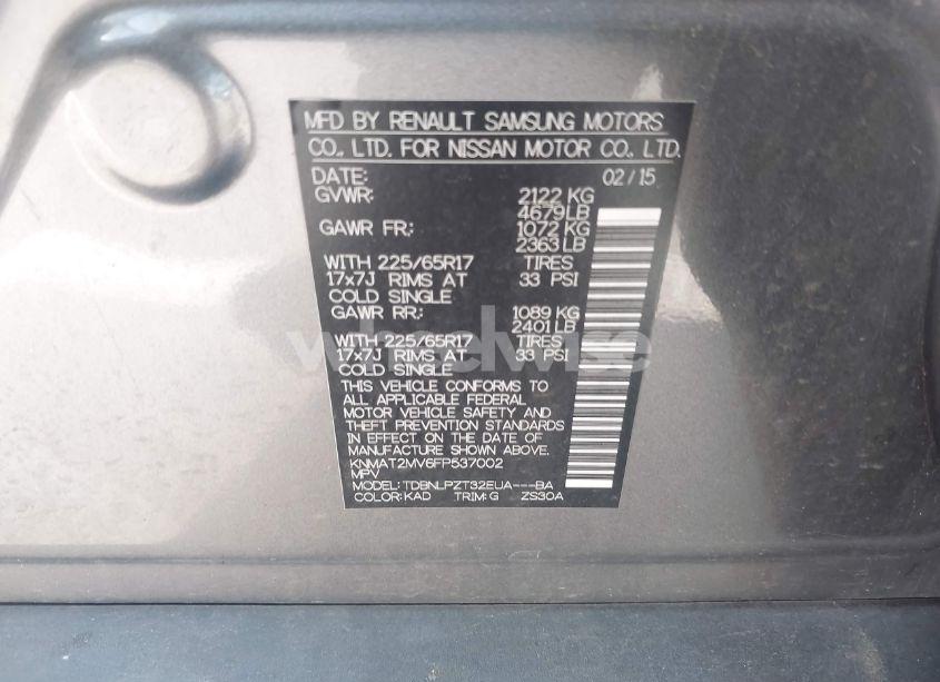 Photo 9 of 2015 Nissan Rogue S (VIN KNMAT2MV6FP537002)