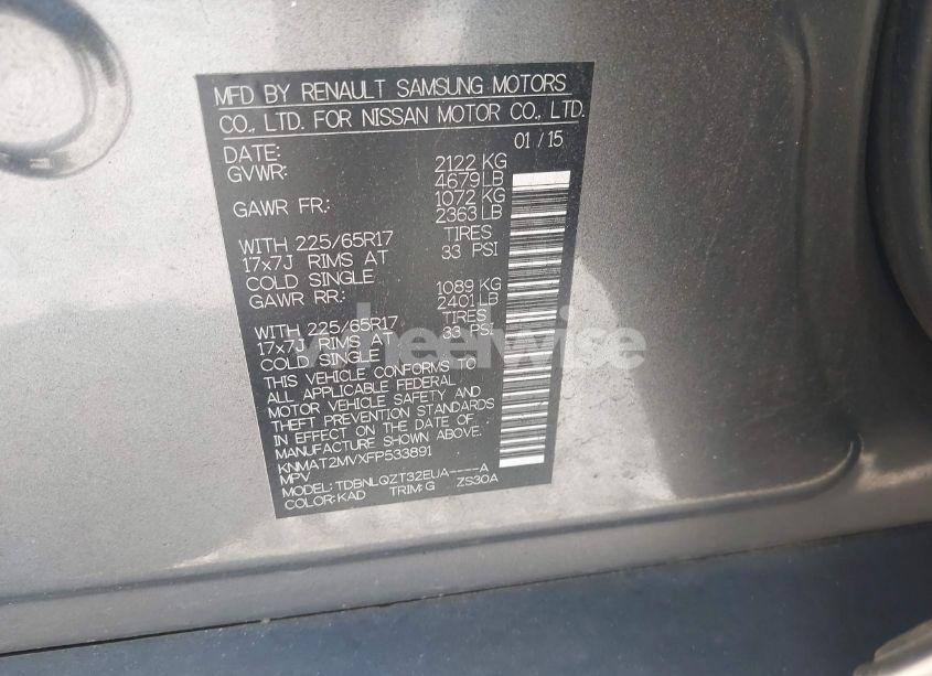 Photo 9 of 2015 Nissan Rogue SV (VIN KNMAT2MVXFP533891)