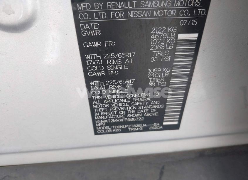 Photo 9 of 2015 Nissan Rogue S (VIN KNMAT2MVXFP586722)