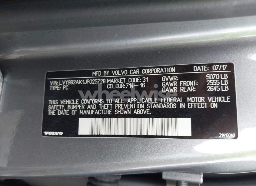 Photo 9 of 2018 Volvo S90 T5 MOMENTUM (VIN LVY982AK1JP025728)