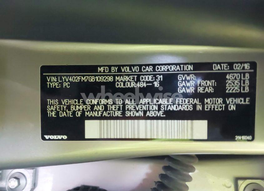 Photo 9 of 2016 Volvo S60 INSCRIPTION T5 DRIVE-E PLATINUM (VIN LYV402FM7GB109298)