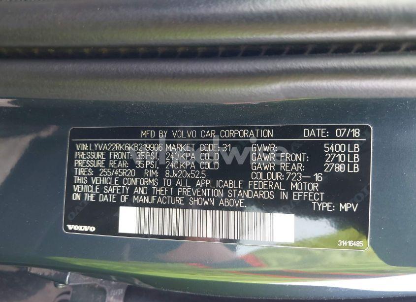 Photo 9 of 2019 Volvo Xc60 T6 MOMENTUM (VIN LYVA22RK6KB219906)