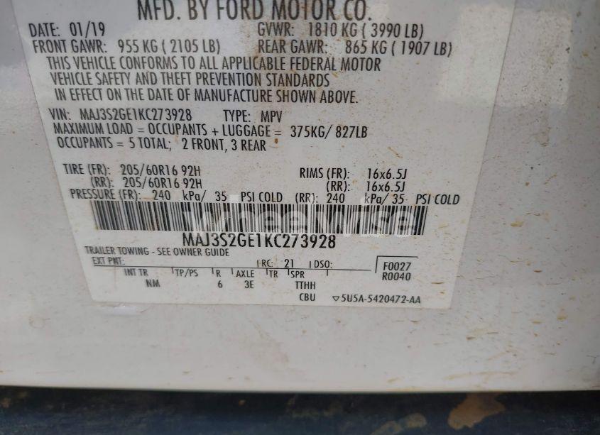 Photo 9 of 2019 Ford Ecosport SE (VIN MAJ3S2GE1KC273928)