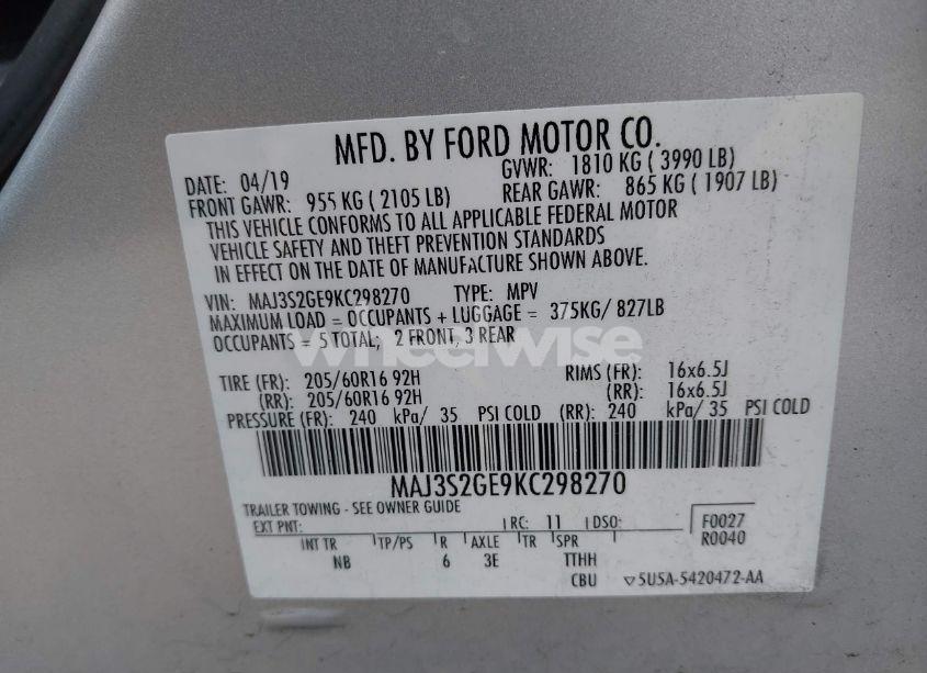 Photo 9 of 2019 Ford Ecosport SE (VIN MAJ3S2GE9KC298270)