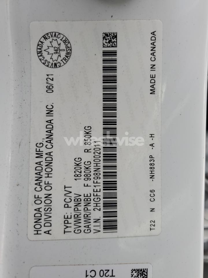Photo 12 of 2022 HONDA CIVIC TOURING (VIN MAJ6P1CL0JC165795)
