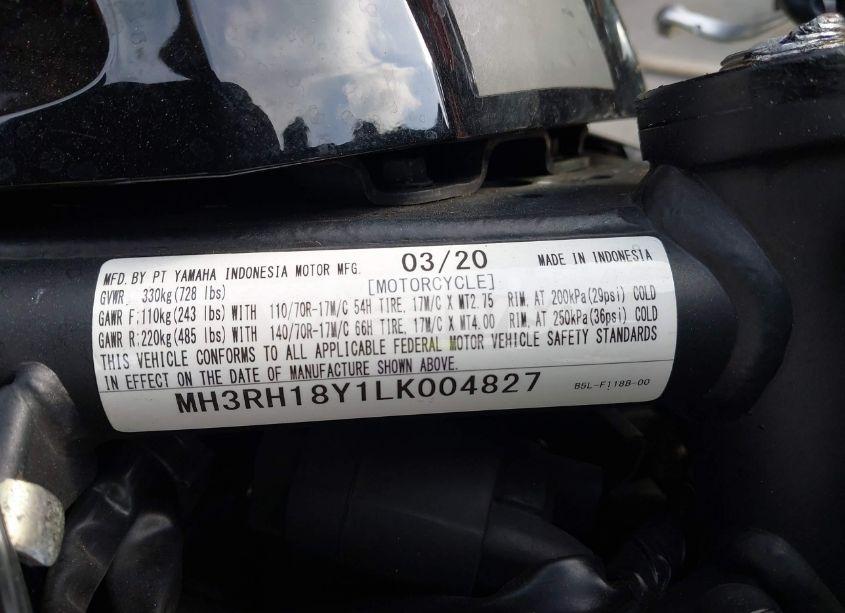 Photo 10 of 2020 Yamaha Yzfr3 A (VIN MH3RH18Y1LK004827)