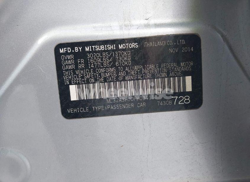 Photo 9 of 2015 Mitsubishi Mirage DE/RF (VIN ML32A3HJ0FH034117)