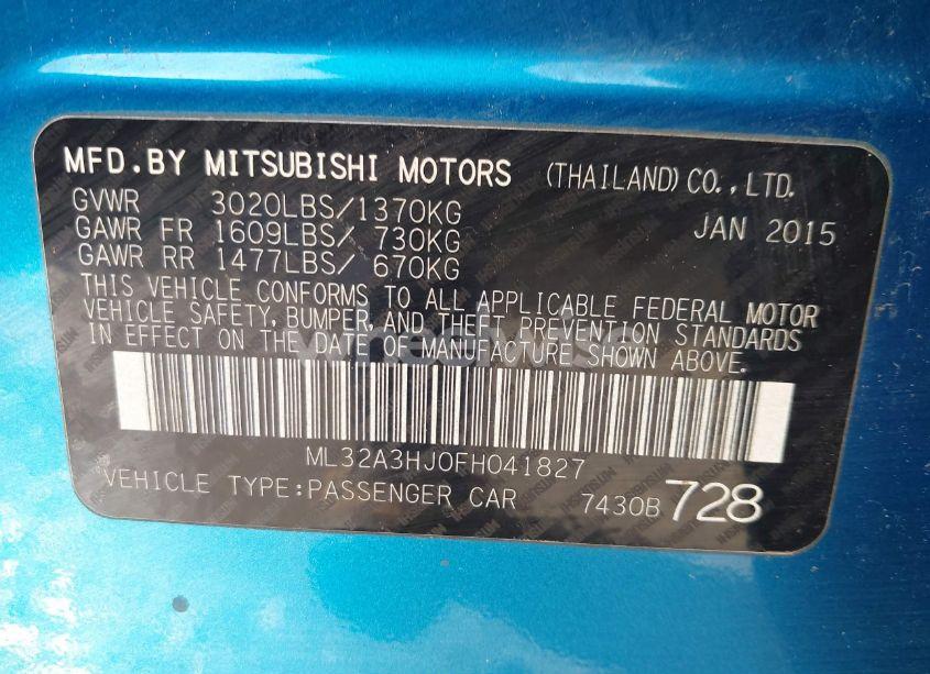 Photo 9 of 2015 Mitsubishi Mirage DE/RF (VIN ML32A3HJ0FH041827)