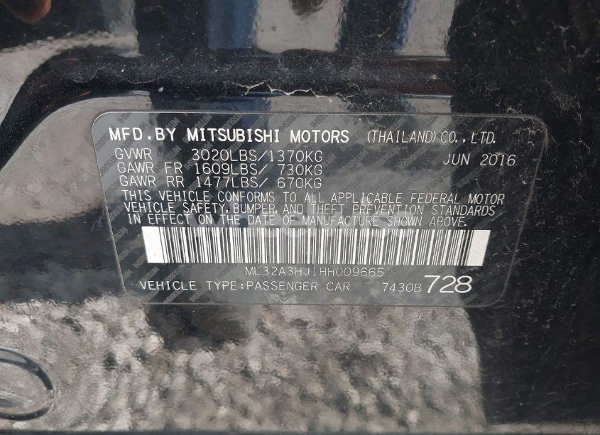 Photo 9 of 2017 Mitsubishi Mirage ES (VIN ML32A3HJ1HH009665)