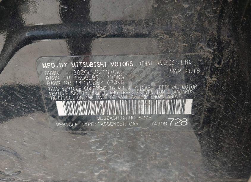 Photo 9 of 2017 Mitsubishi Mirage ES (VIN ML32A3HJ2HH006273)