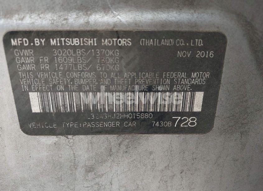 Photo 9 of 2017 Mitsubishi Mirage ES (VIN ML32A3HJ2HH015880)