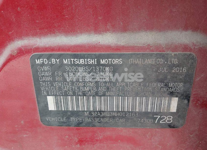 Photo 9 of 2017 Mitsubishi Mirage ES (VIN ML32A3HJ3HH012163)