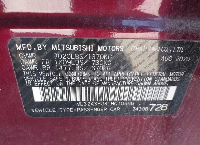 Photo 9 of 2020 Mitsubishi Mirage ES/SE (VIN ML32A3HJ3LH010566)