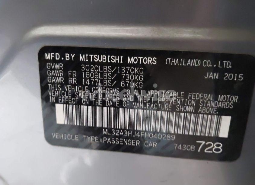 Photo 9 of 2015 Mitsubishi Mirage DE (VIN ML32A3HJ4FH040289)