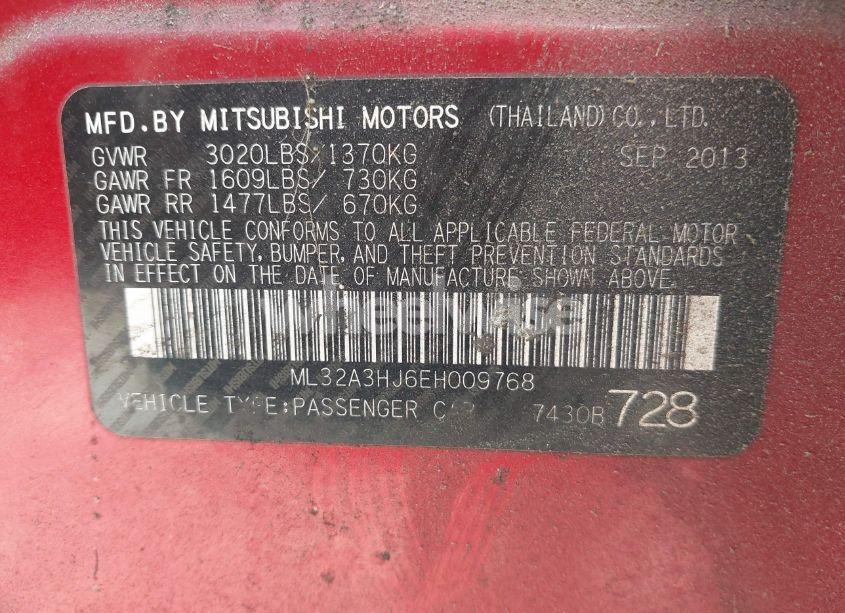 Photo 9 of 2014 Mitsubishi Mirage DE (VIN ML32A3HJ6EH009768)