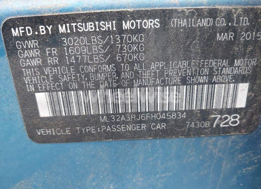 Photo 9 of 2015 Mitsubishi Mirage DE/RF (VIN ML32A3HJ6FH045834)