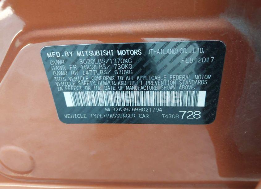 Photo 9 of 2017 Mitsubishi Mirage ES (VIN ML32A3HJ6HH021794)