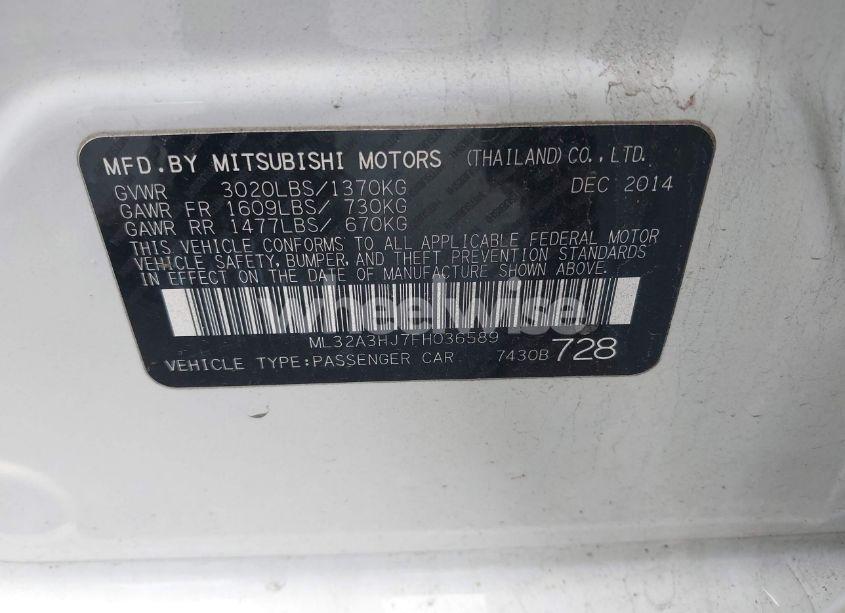 Photo 9 of 2015 Mitsubishi Mirage DE (VIN ML32A3HJ7FH036589)