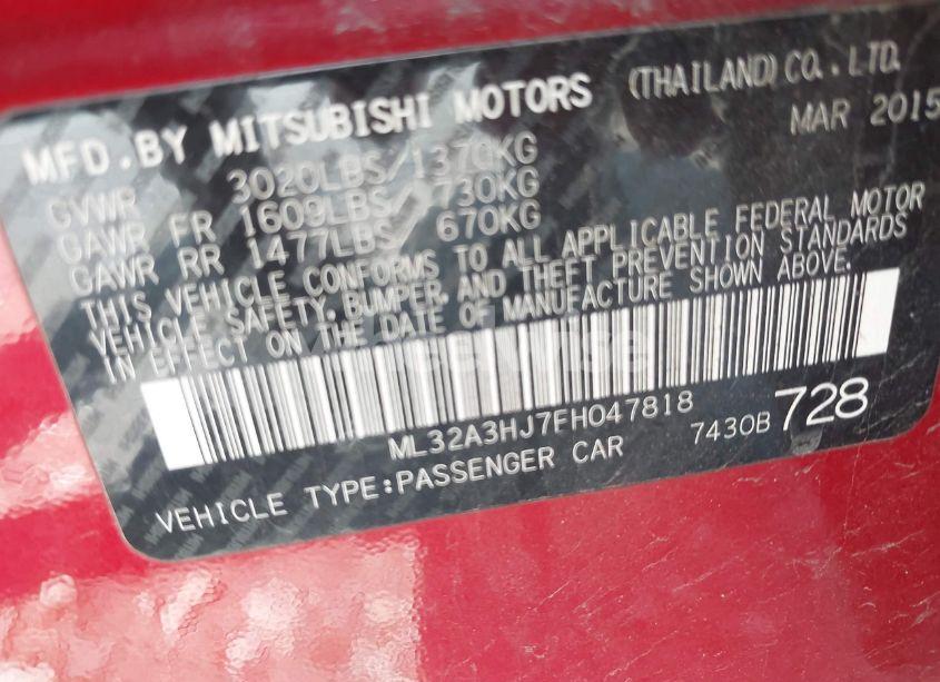 Photo 9 of 2015 Mitsubishi Mirage DE (VIN ML32A3HJ7FH047818)