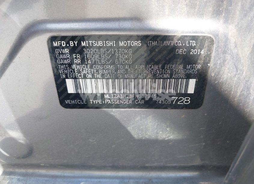 Photo 9 of 2015 Mitsubishi Mirage DE/RF (VIN ML32A3HJ8FH037945)