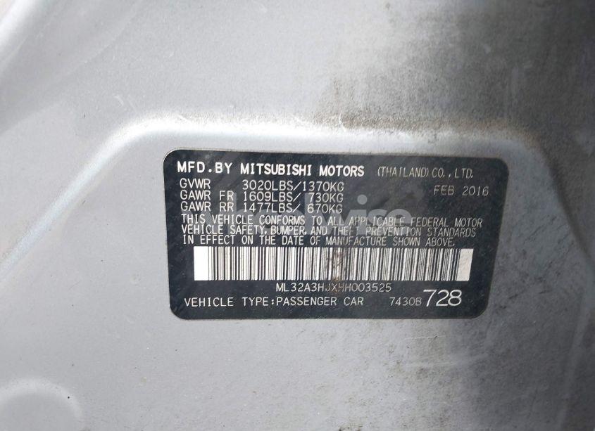 Photo 9 of 2017 Mitsubishi Mirage ES (VIN ML32A3HJXHH003525)