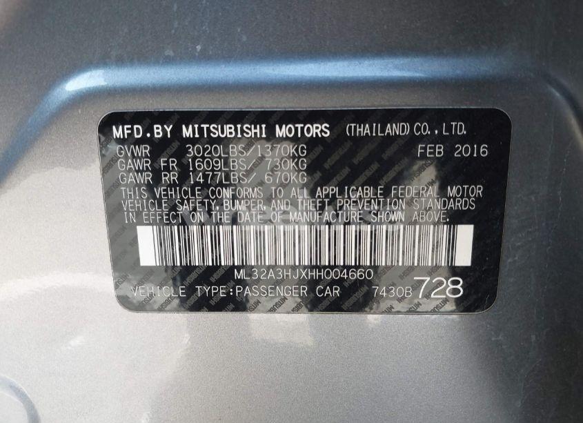 Photo 9 of 2017 Mitsubishi Mirage ES (VIN ML32A3HJXHH004660)