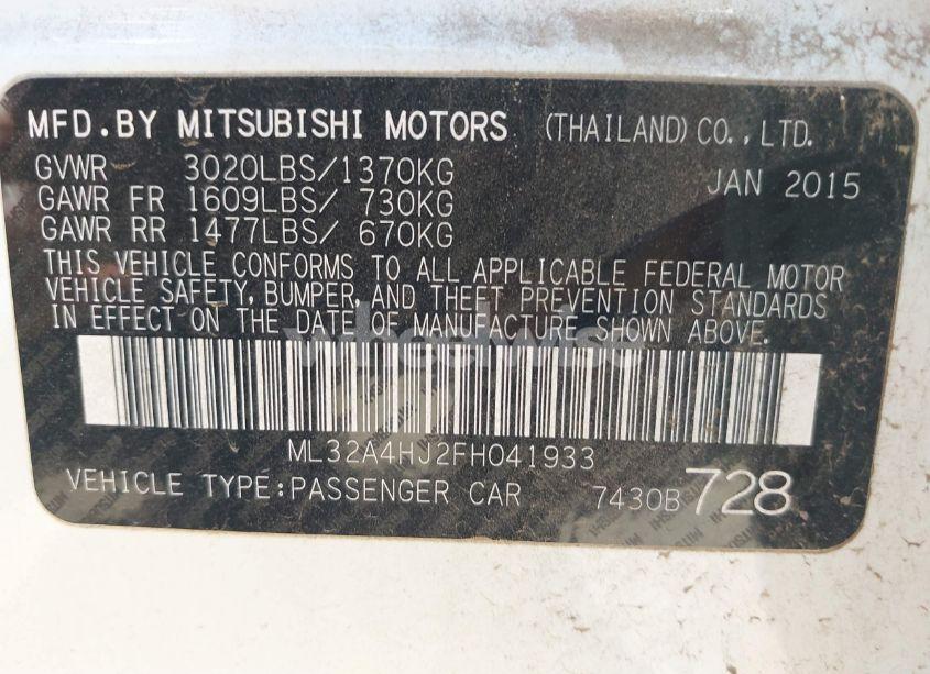 Photo 9 of 2015 Mitsubishi Mirage ES (VIN ML32A4HJ2FH041933)