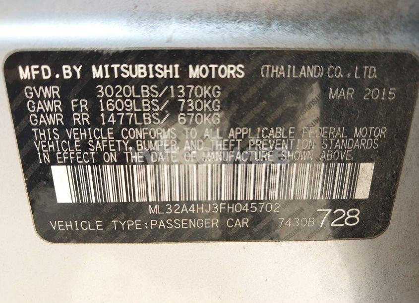 Photo 9 of 2015 Mitsubishi Mirage ES/RF (VIN ML32A4HJ3FH045702)