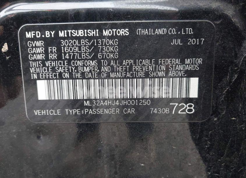 Photo 9 of 2018 Mitsubishi Mirage SE (VIN ML32A4HJ4JH001250)