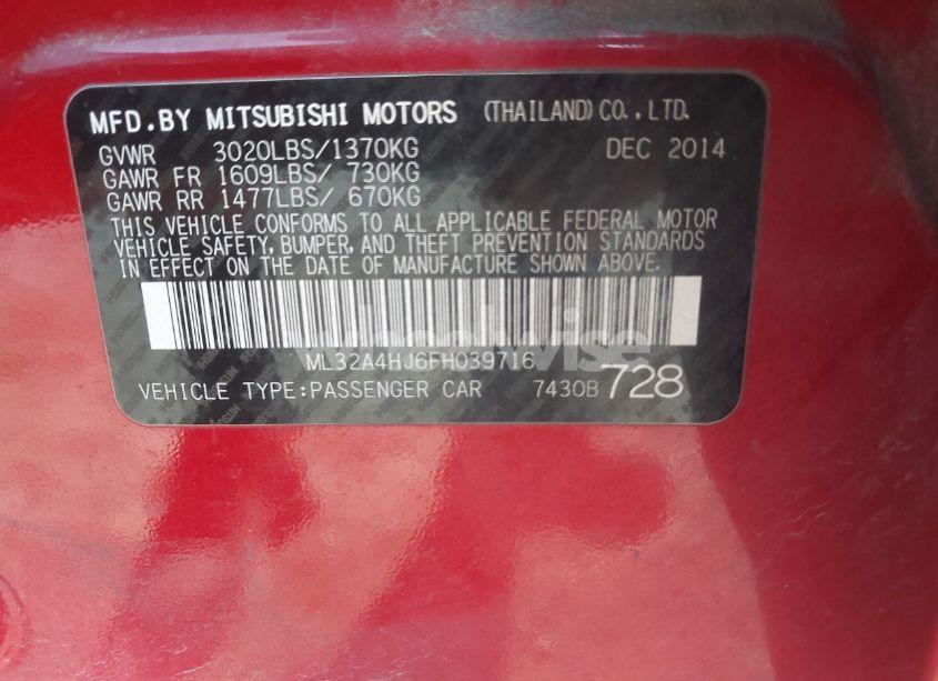 Photo 9 of 2015 Mitsubishi Mirage ES/RF (VIN ML32A4HJ6FH039716)