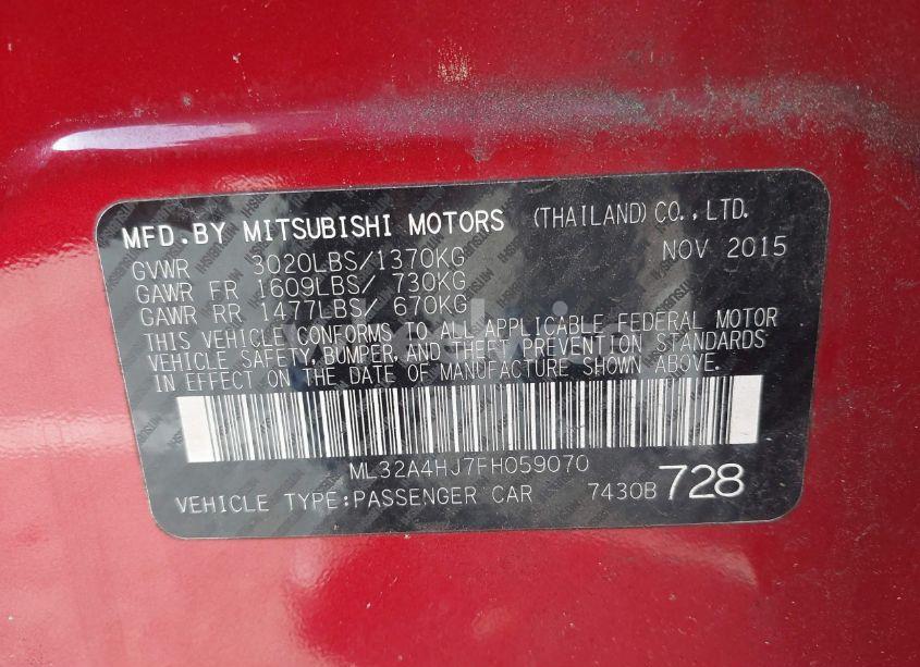 Photo 9 of 2015 Mitsubishi Mirage RF (VIN ML32A4HJ7FH059070)