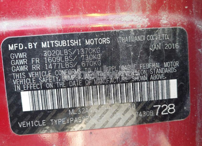 Photo 9 of 2017 Mitsubishi Mirage SE (VIN ML32A4HJ7HH000748)