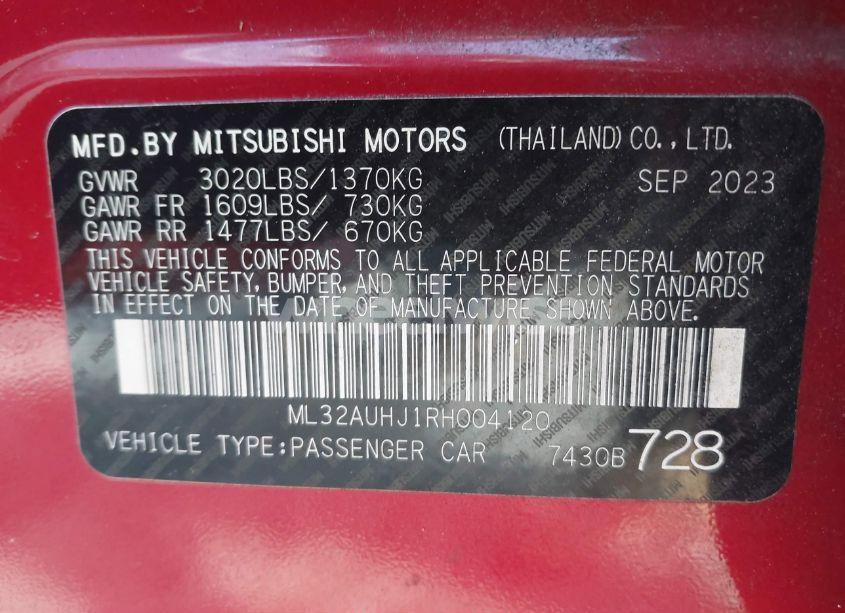 Photo 9 of 2024 Mitsubishi Mirage ES (VIN ML32AUHJ1RH004120)