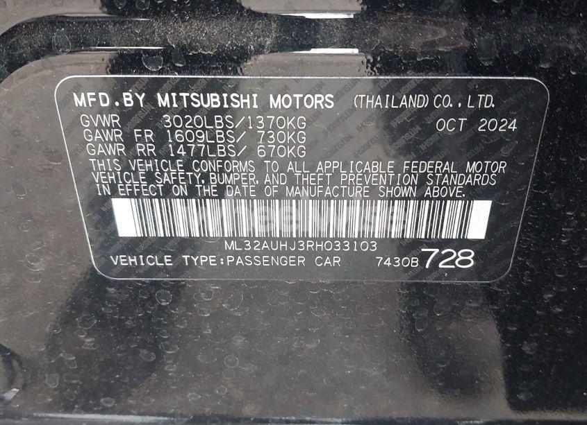 Photo 9 of 2024 Mitsubishi Mirage ES/LE (VIN ML32AUHJ3RH033103)