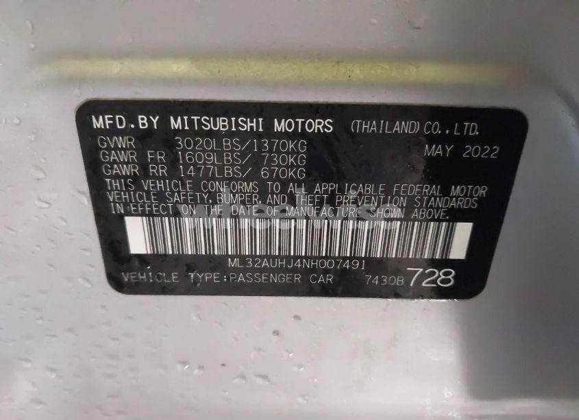 Photo 9 of 2022 Mitsubishi Mirage ES (VIN ML32AUHJ4NH007491)