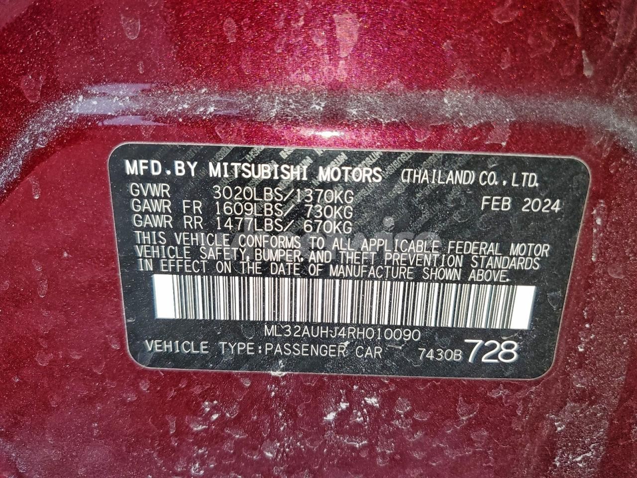 Photo 13 of 2024 MITSUBISHI MIRAGE ES (VIN ML32AUHJ4RH010090)