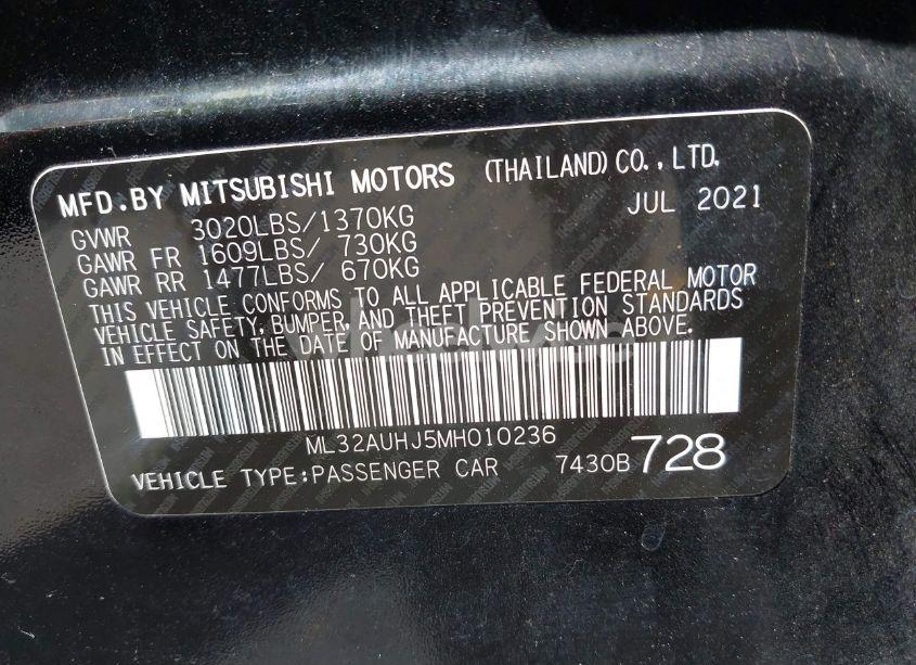 Photo 9 of 2021 Mitsubishi Mirage CARBONITE EDITION/ES/LE (VIN ML32AUHJ5MH010236)
