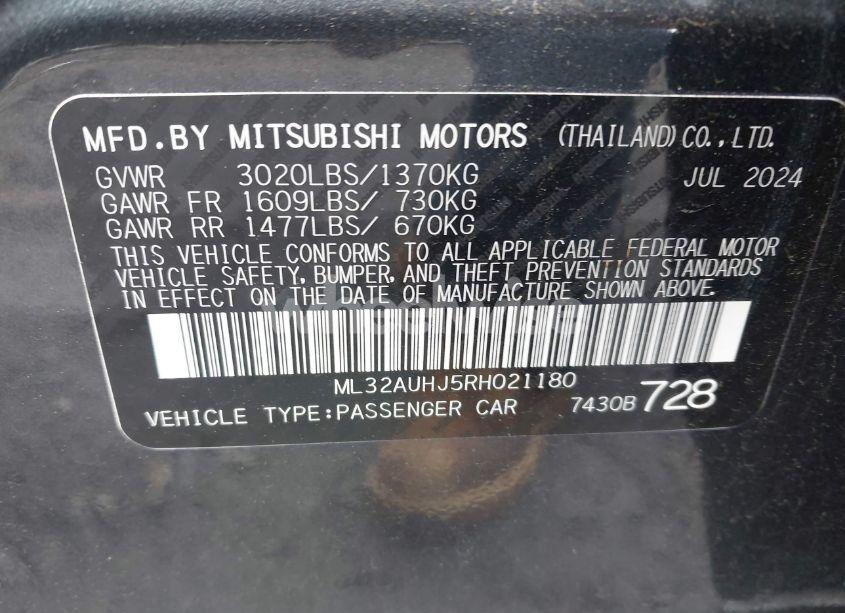Photo 9 of 2024 Mitsubishi Mirage ES/LE (VIN ML32AUHJ5RH021180)