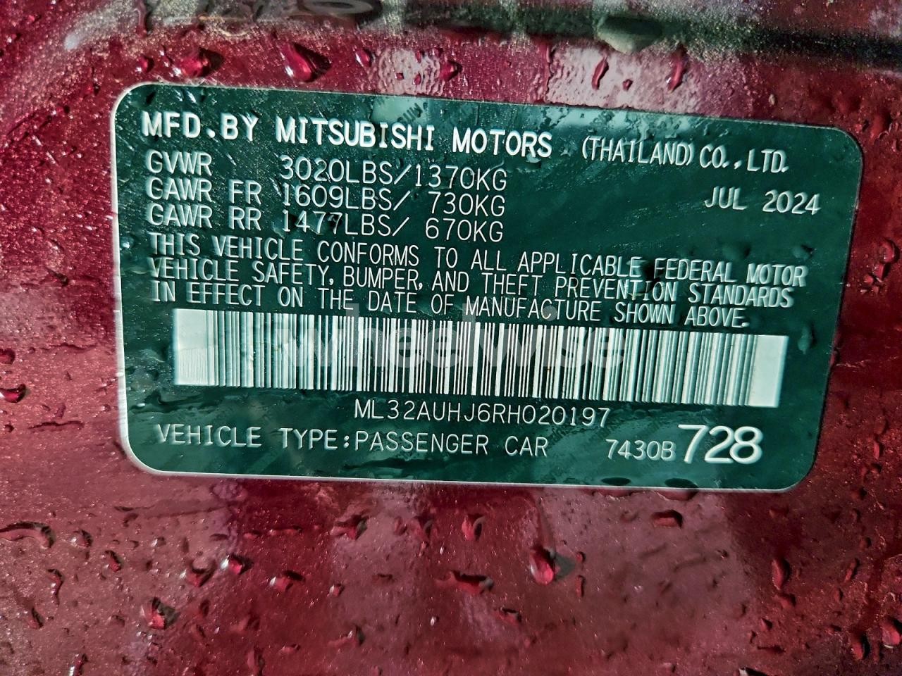 Photo 12 of 2024 MITSUBISHI MIRAGE ES (VIN ML32AUHJ6RH020197)