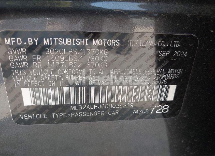 Photo 9 of 2024 Mitsubishi Mirage ES/LE (VIN ML32AUHJ6RH026839)