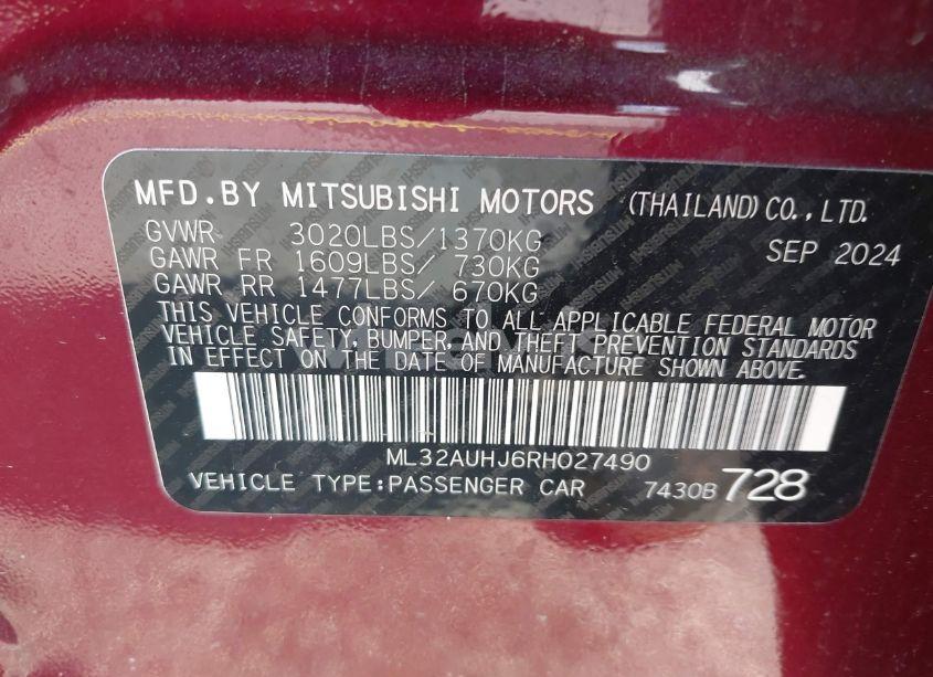 Photo 9 of 2024 Mitsubishi Mirage ES/LE (VIN ML32AUHJ6RH027490)