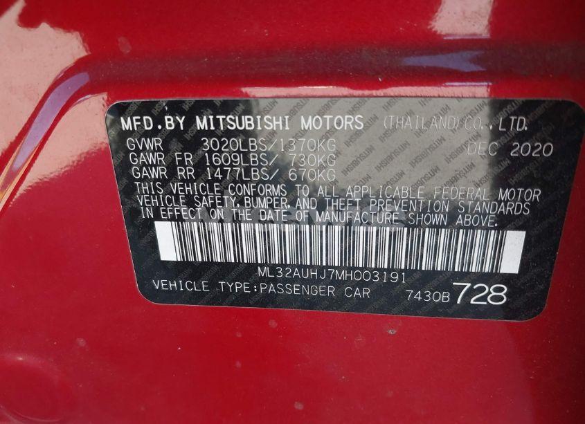 Photo 9 of 2021 Mitsubishi Mirage CARBONITE EDITION/ES/LE (VIN ML32AUHJ7MH003191)