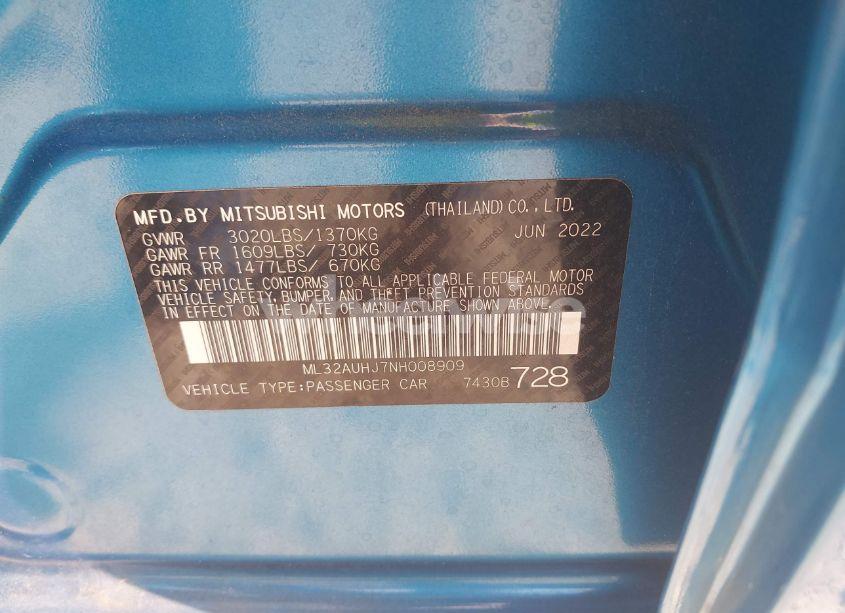 Photo 9 of 2022 Mitsubishi Mirage ES (VIN ML32AUHJ7NH008909)
